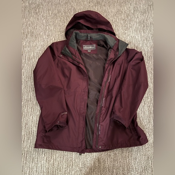 Women's Burgundy Hooded Jacket - Picture 3 of 8